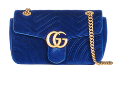 Small Velvet GG Marmont, Fabric/Leather, Blue, 520981, 2*